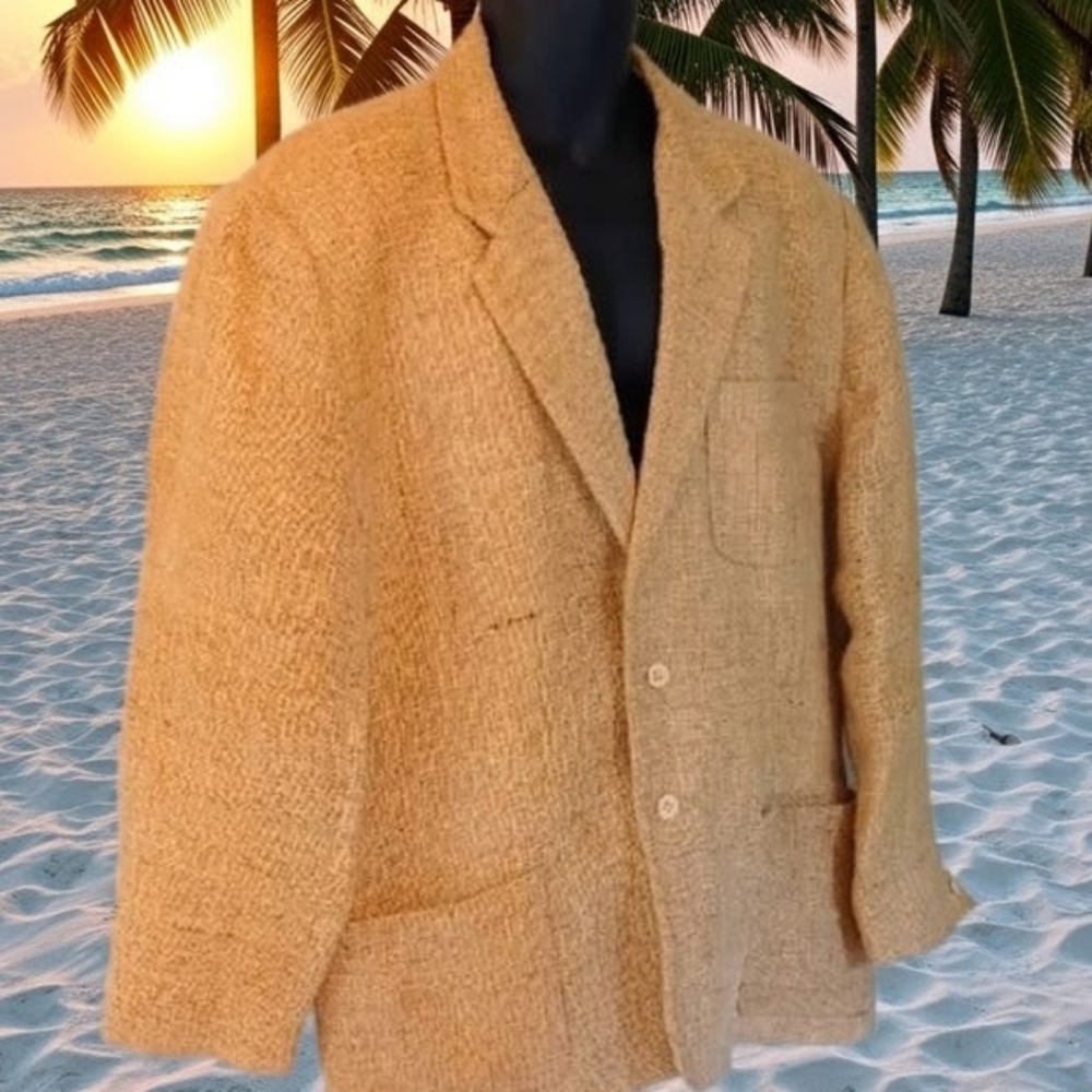 Tan Canvas Style Blazer with Notched Lapels, XL